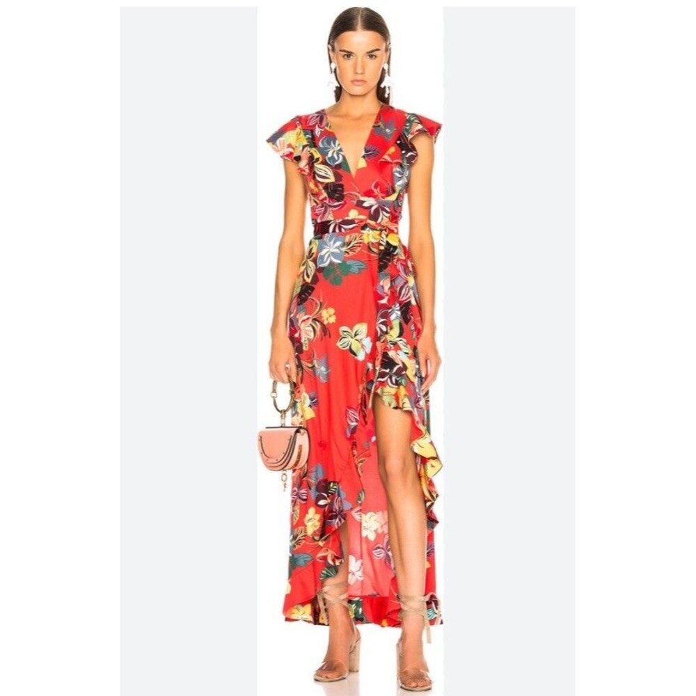 Alexis S Janna Dress Maxi Floral Calipso Red Resort Garden Party Wrap A-Line